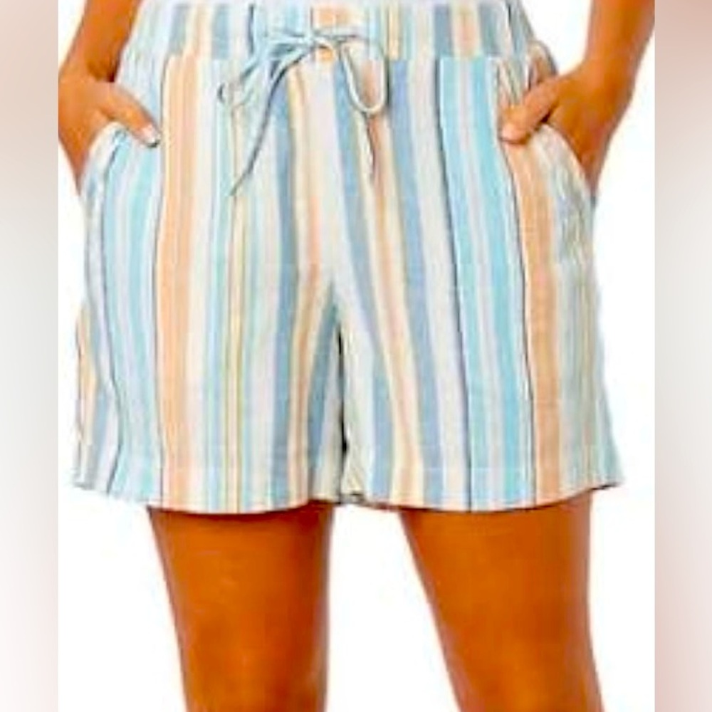Womens Briggs Striped Blue, Orange & White Pull On With Elastic Waistband Shorts - Picture 1 of 7
